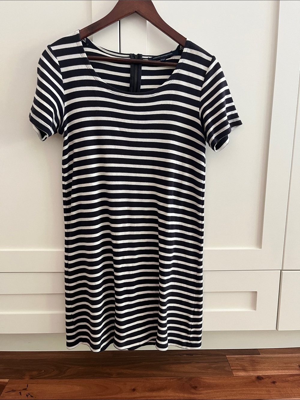 French Connection Navy and White Striped T-Shirt Dress